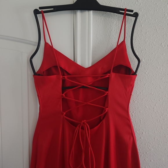 Windsor Satin, Rhinestone Accents on Lace Appliques Red Dress - Picture 8 of 10